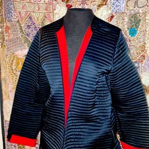 100% Silk - Dark Blue with Red lining textured over the hip jacket
